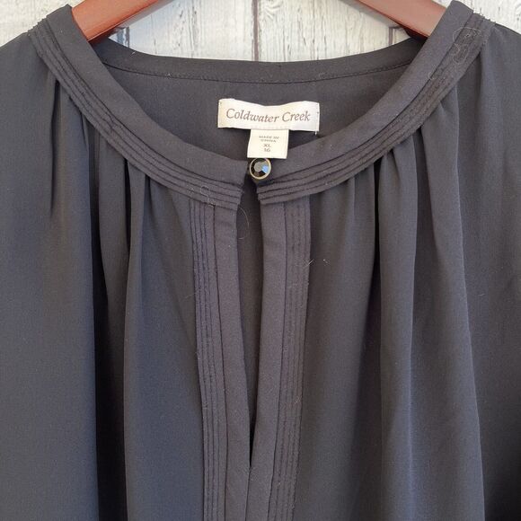 Coldwater Creek Charm Chiffon Blouse Size XL Black Keyhole Neck Minimalist NWT - Picture 3 of 13